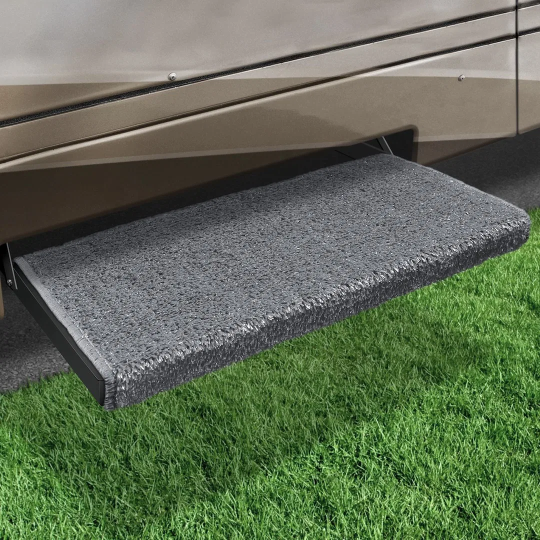 2-1053 – PRESTO FIT Entry Step Rug, Wrap Around Hook And Spring 23 Inch Width Stone Gray Outdoor Turf With Marine Bac...